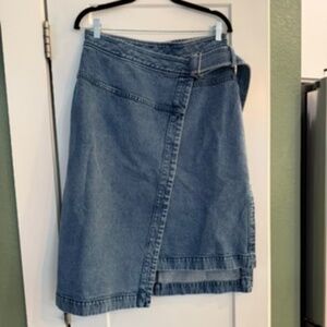 Blue jean asymmetrical wrap skirt